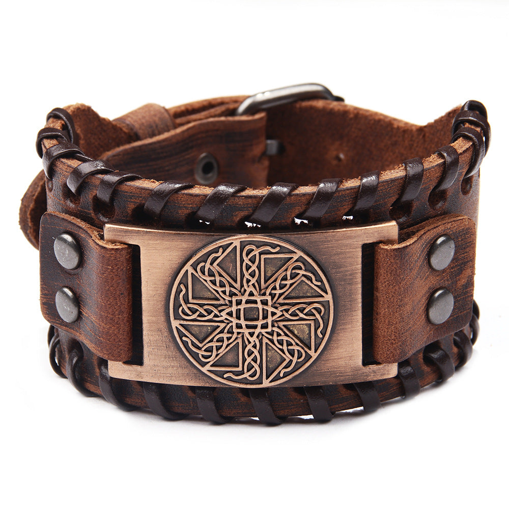 New Foreign Trade European and American Rivet Chain Punk Jewelry Cowhide Bracelet Women's Round Hole Middle Zipper Wide Leather Jewelry