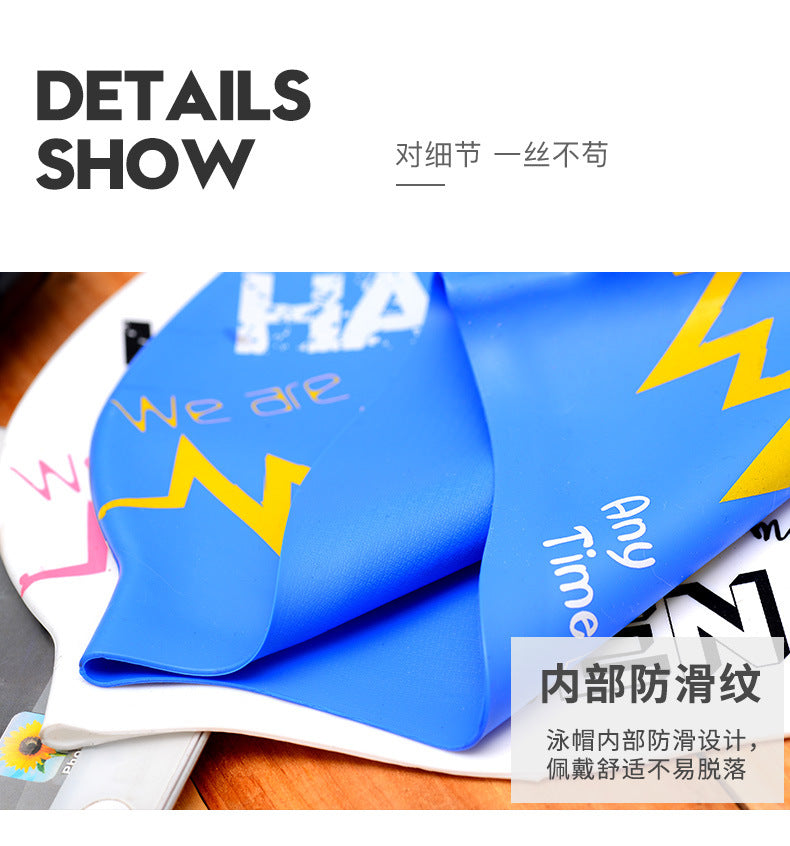 Adult silicone swimming cap waterproof unisex swimming fashion graffiti ear protection swimming cap in stock wholesale sporting goods