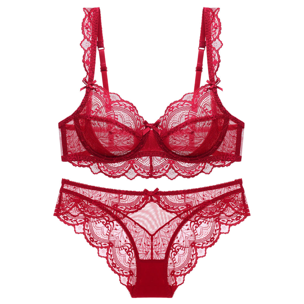 Ultra-Thin Sponge-Free Transparent Bra with Big Breasts and Small Lace Bra for Women Sexy Underwear Bra Set