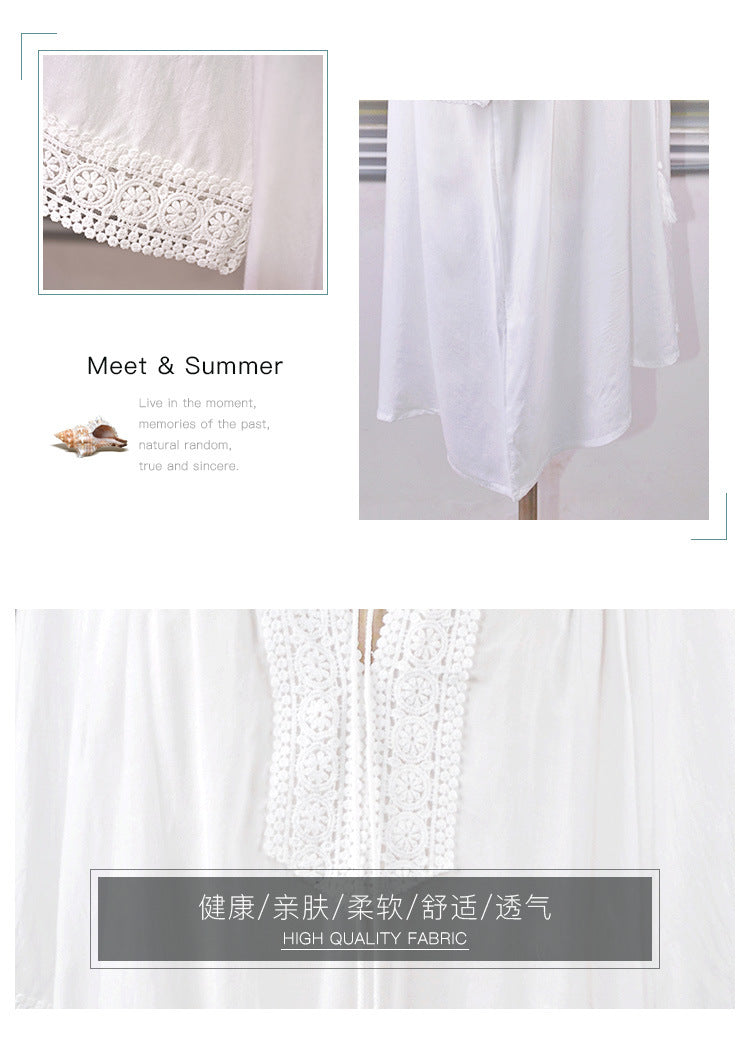 European and American new style cotton lace plus size loose bikini swimsuit outer blouse beach sun protection coverall women's holiday wear