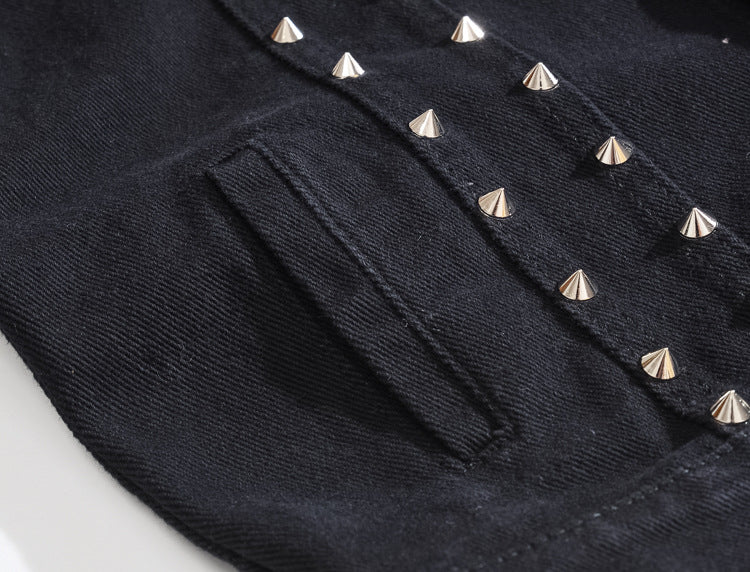 Trendy men's spring/summer autumn black Denim vest trendy cool rivet plus size vest Korean style personalized vest waistcoat