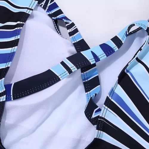 Cross-border new European and American women's one-piece swimsuit plus size plus fat gradient rainbow strip AliExpress bikini swimsuit