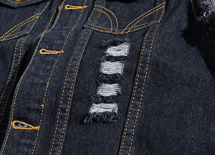 Men's Large Size Black Denim Vest Foreign Trade Men's Vest Vest Ripped Vest Men's Korean Version