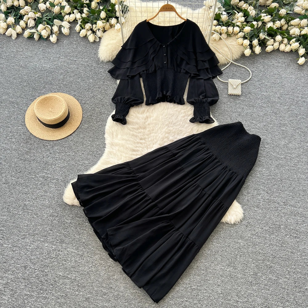 Fall Vintage 2 Piece Set for Women Top And Leopard Slim Skirts Suit Clothing Wholesale