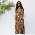 Wild Leopard Print Women Long Kimono Plus Sizes Long Sleeve Sexy Night Robe Factory Wholesale  Maxi Length Night Gowns