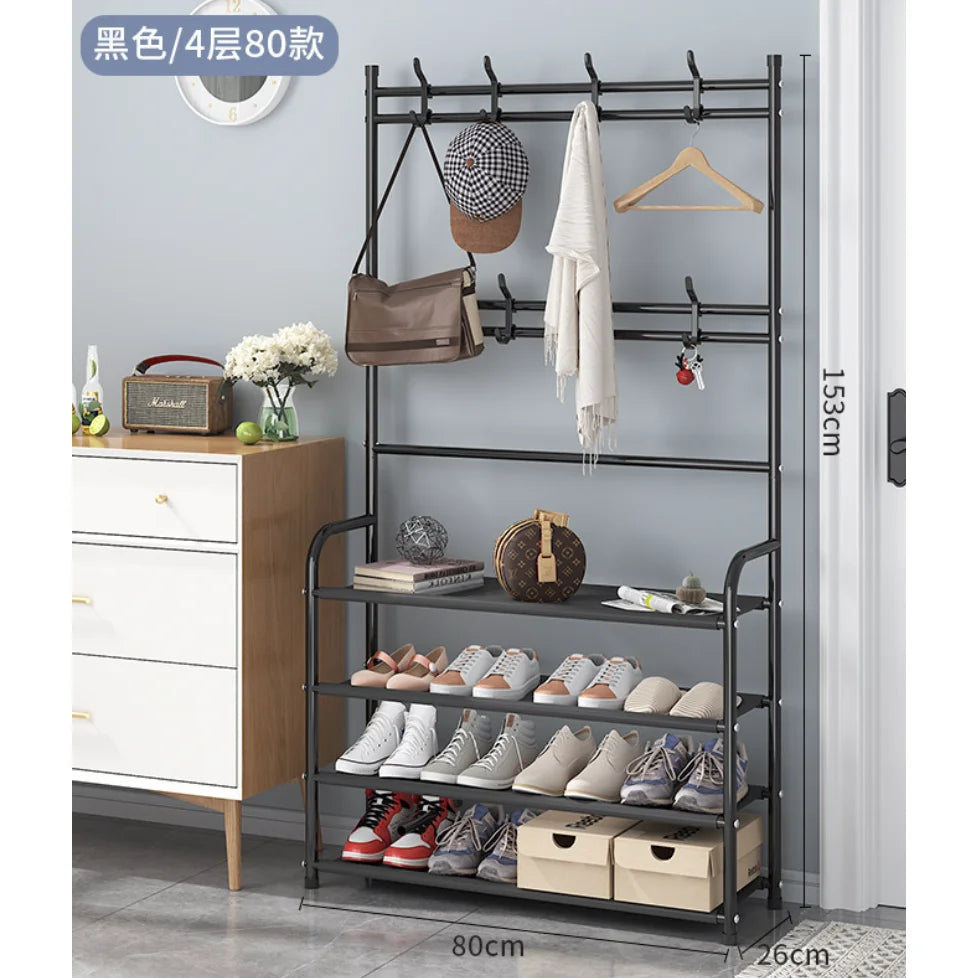 Premium 4-Layer Stainless Steel Floor-Standing Coat Rack and Shoe Rack Coat Stand with Premium Features