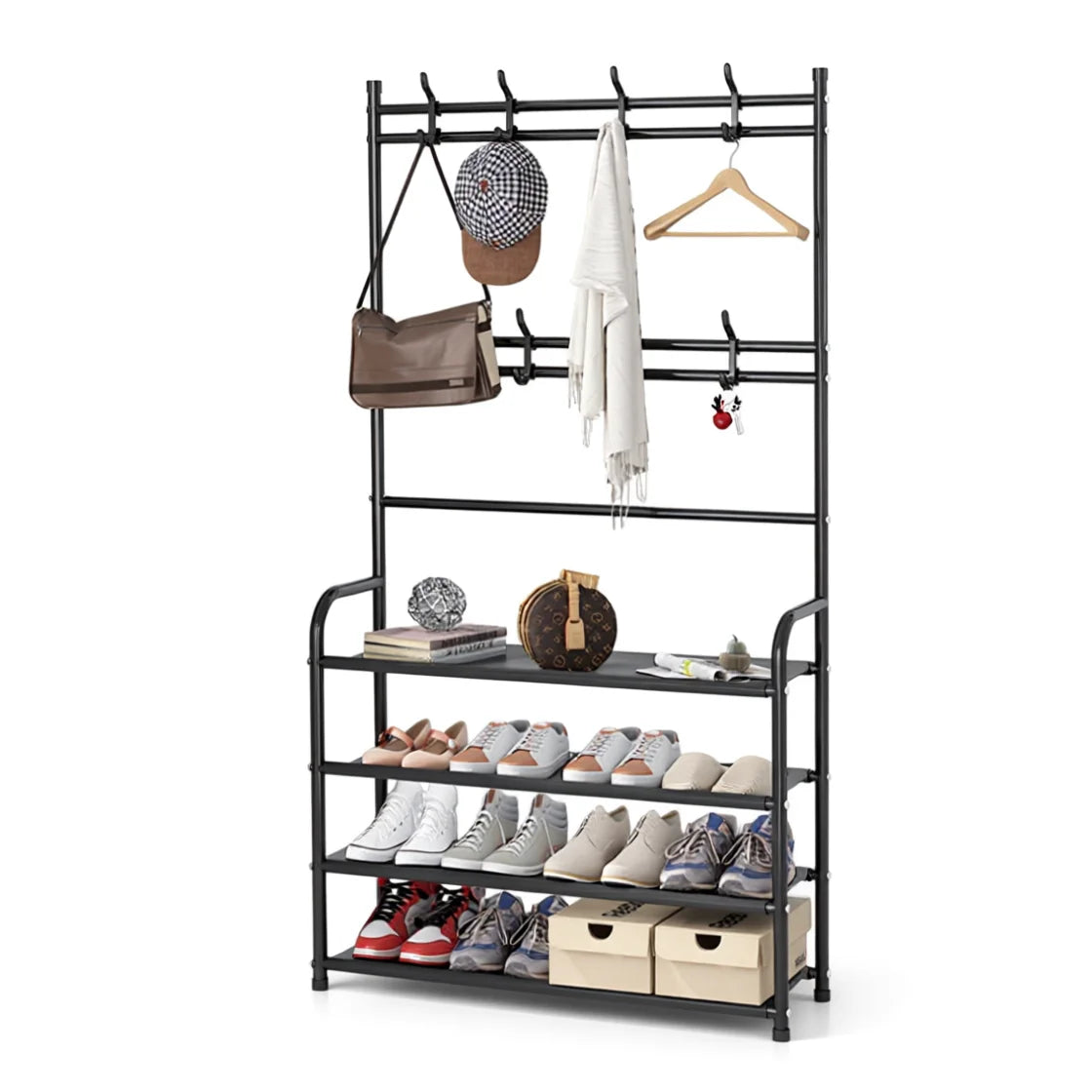 Premium 4-Layer Stainless Steel Floor-Standing Coat Rack and Shoe Rack Coat Stand with Premium Features