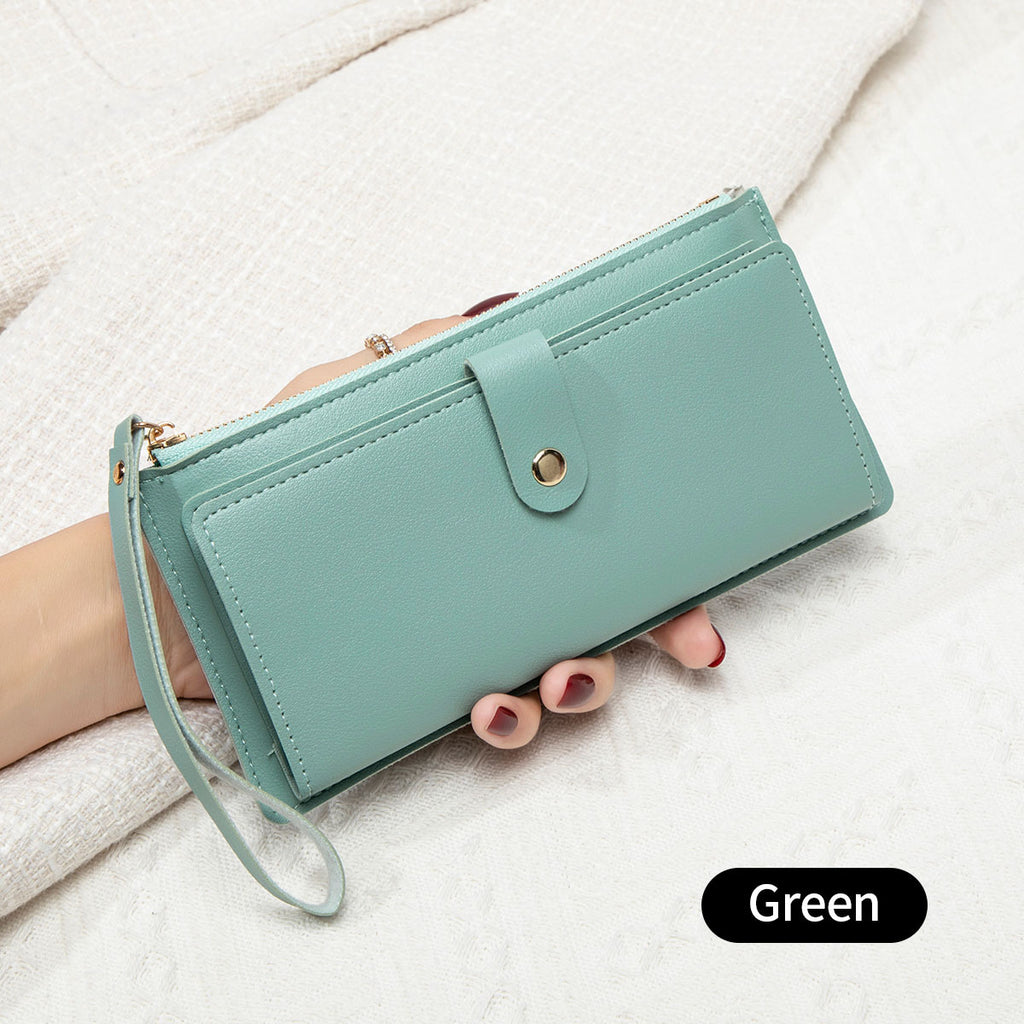 New Multifunctional Ultra-thin Women's Long Wallet Fashionable Folding Zipper Buckle Clutch Solid Color Portable Coin Purse