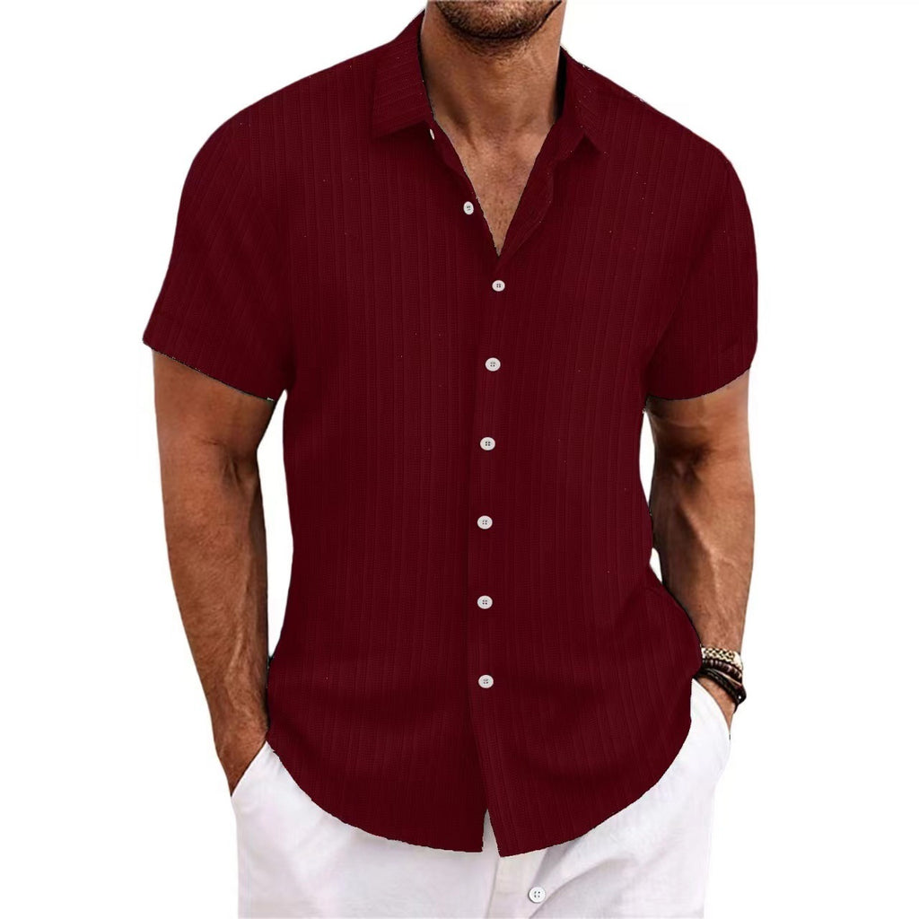 Chemise Homme Lin Rayée Manches Courtes – Style Britannique, Respirante, Été