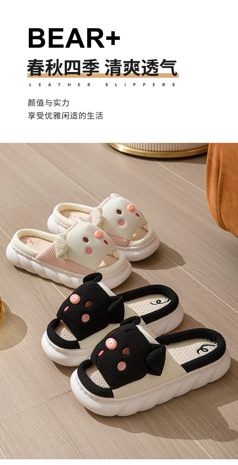 Cross-border Foreign Trade Tail Pig Cute Men and Women Couple Universal Open Toe Linen Cotton Linen Slippers