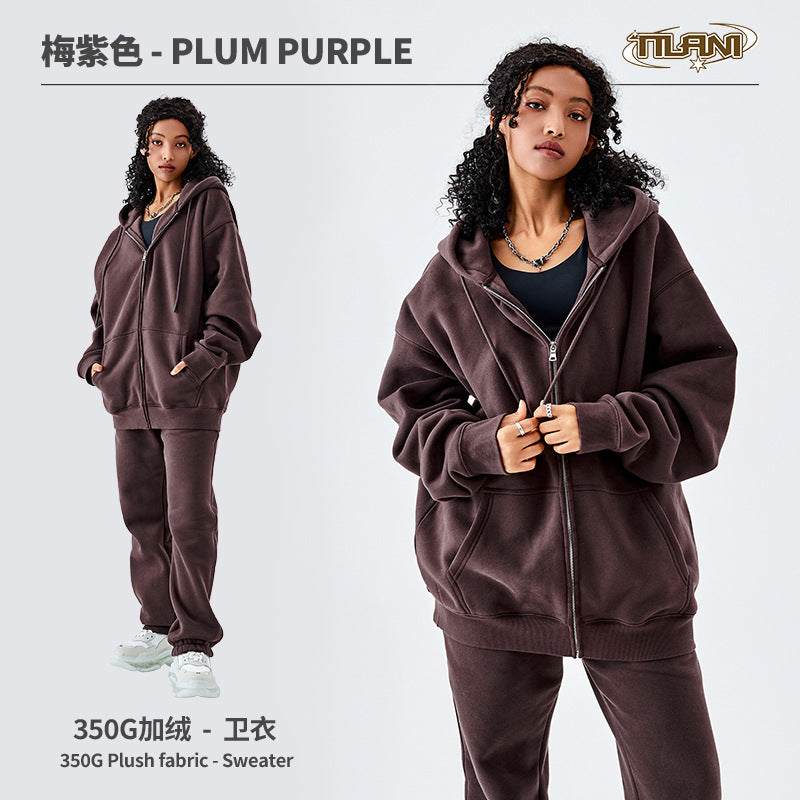 Ensemble Jogging Sweat Zippé Capuche Couleur Unie – Homme & Femme, Casual Sport