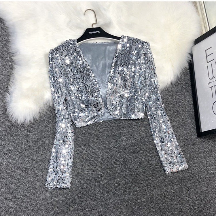 European Station All-match Short Edition Sequins Small Suit BINGBING Beaded Waistcoat Jazz Performance Suit