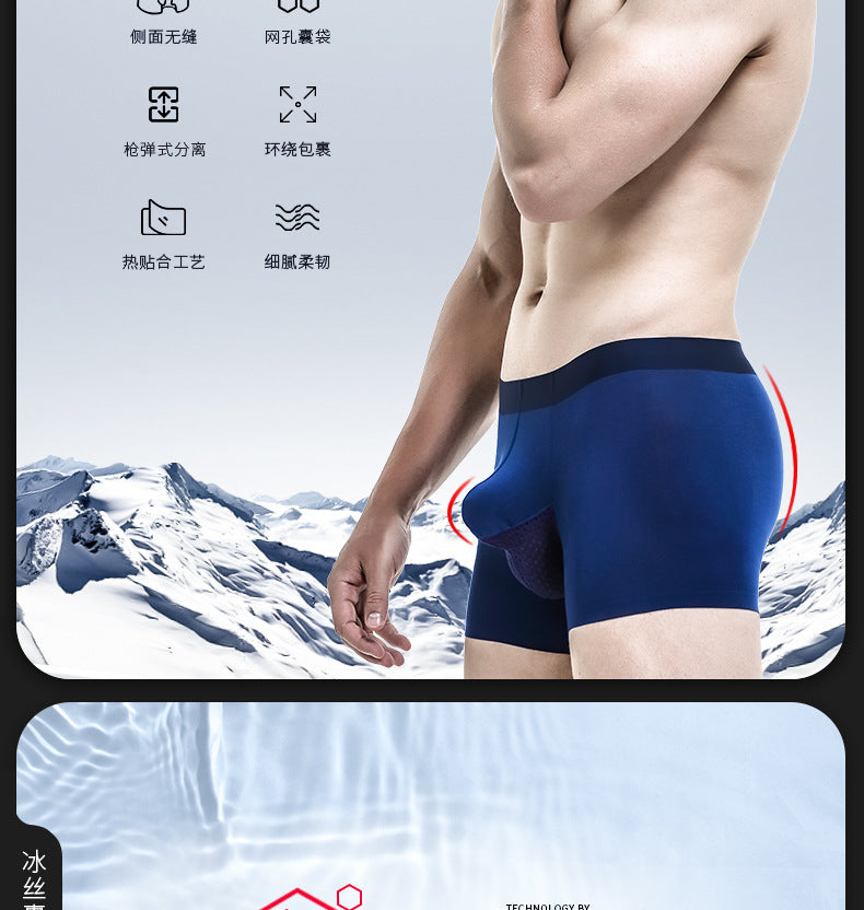 Men's Bullet-Style Spermatic Cord Separation Underwear, Ice Silk Pouch Boxer Briefs for Varicose Veins, Thin Style