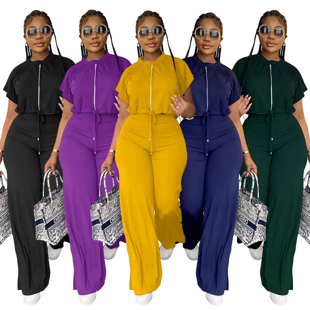 Ensemble Deux Pièces Femme – Top Cordon & Pantalon Taille Haute Fendu, Été