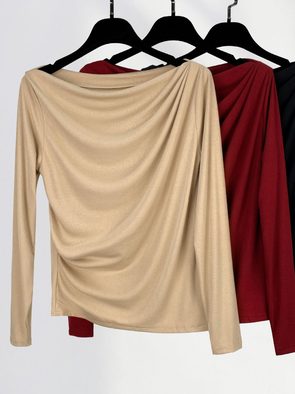 T-Shirt Femme Épaules Dénudées Manches Longues – Modal Doux, Coupe Ample