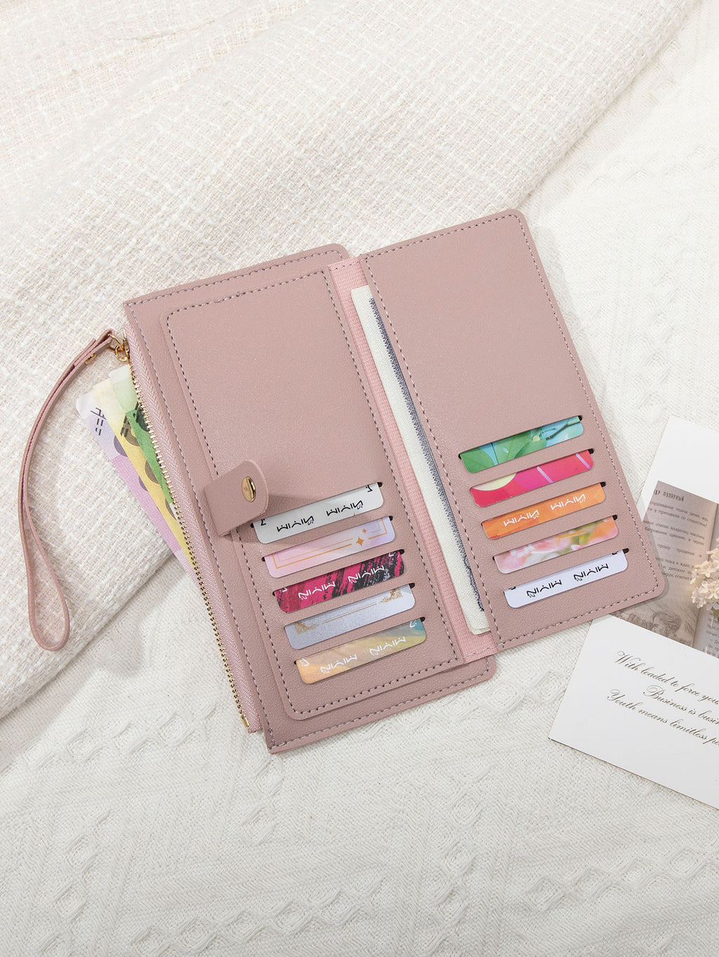 New Multifunctional Ultra-thin Women's Long Wallet Fashionable Folding Zipper Buckle Clutch Solid Color Portable Coin Purse