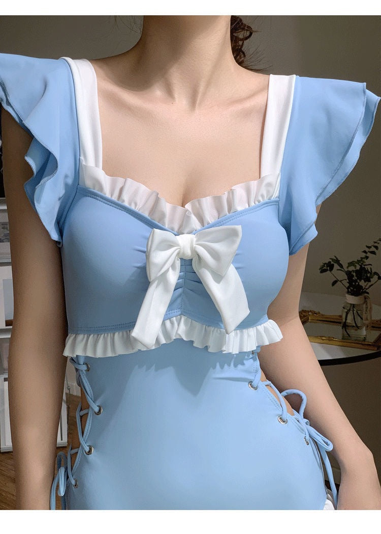Korean Style Swimsuit Female One-Piece Cute Girl Conservative Belly-Covering Slimming Look Ins Style 2025 New Resort Hot Spring Swimsuit