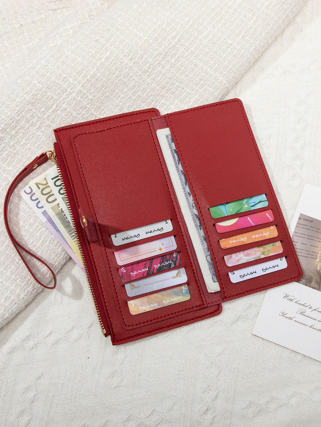 New Multifunctional Ultra-thin Women's Long Wallet Fashionable Folding Zipper Buckle Clutch Solid Color Portable Coin Purse