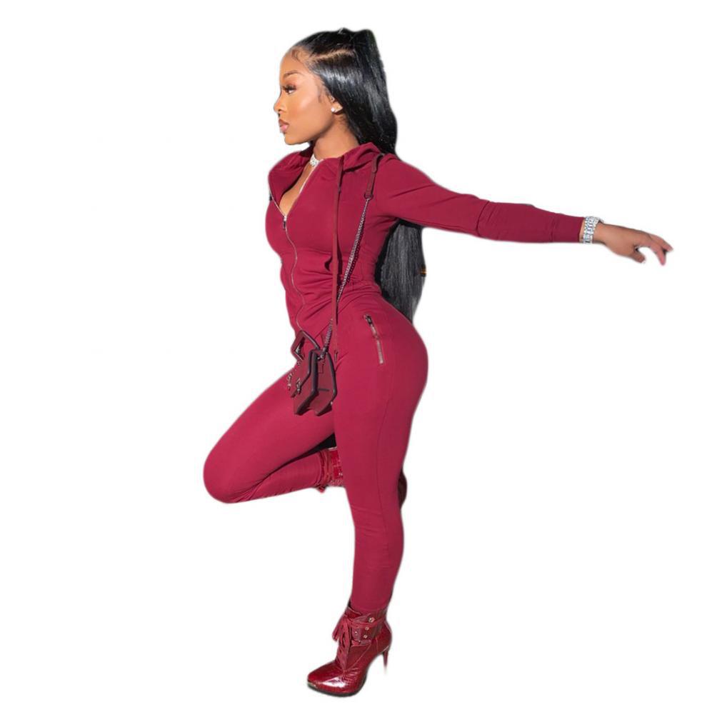 2024 cross-border autumn and winter European and American women's fashion sports leisure solid color suit personality zipper pocket two-piece set