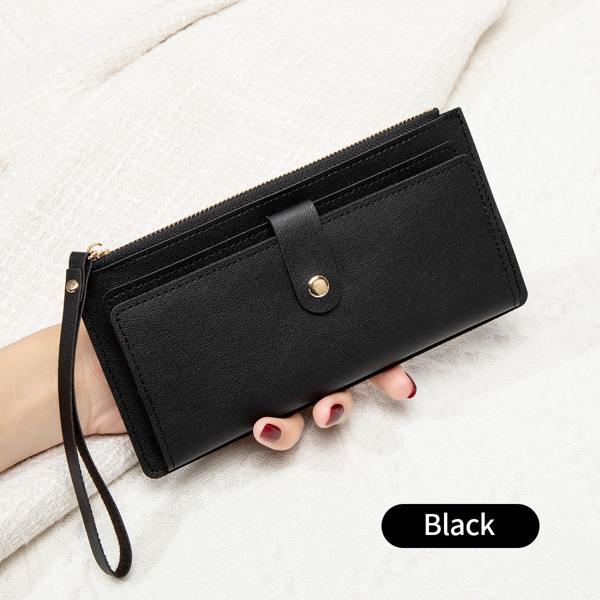 New Multifunctional Ultra-thin Women's Long Wallet Fashionable Folding Zipper Buckle Clutch Solid Color Portable Coin Purse
