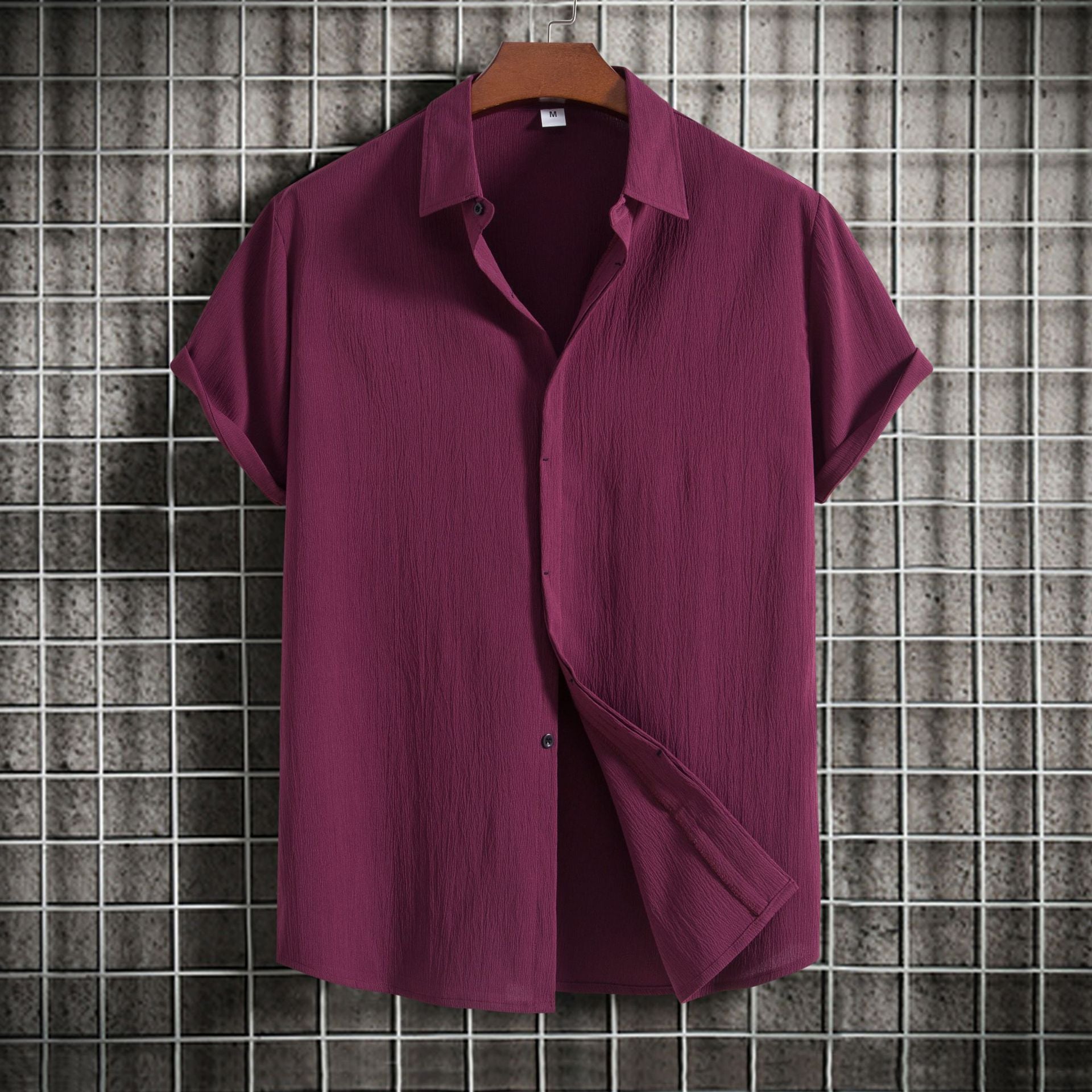 Chemise Homme Manches Courtes Couleur Unie – Casual, Respirante, Été 2025