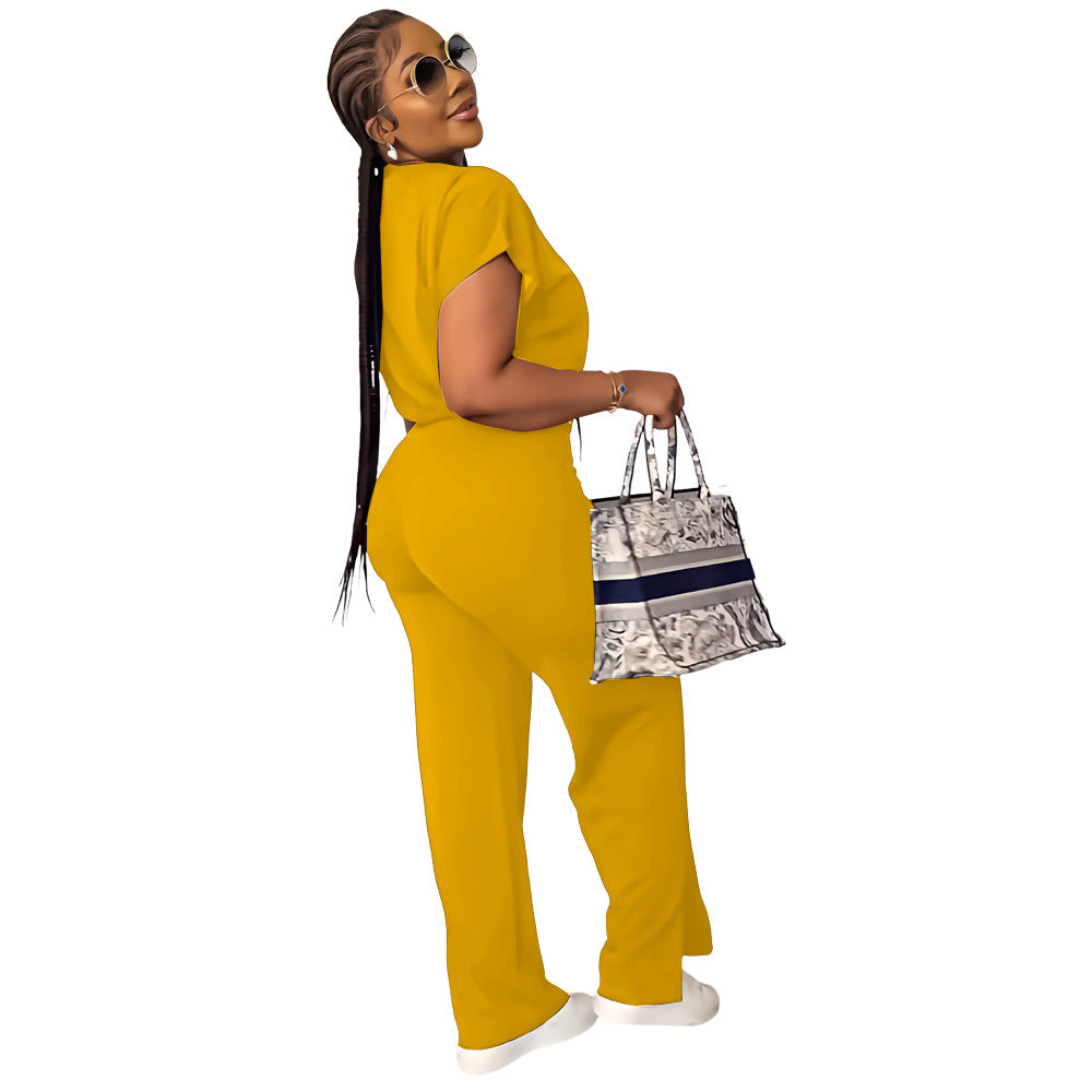 Ensemble Deux Pièces Femme – Top Cordon & Pantalon Taille Haute Fendu, Été