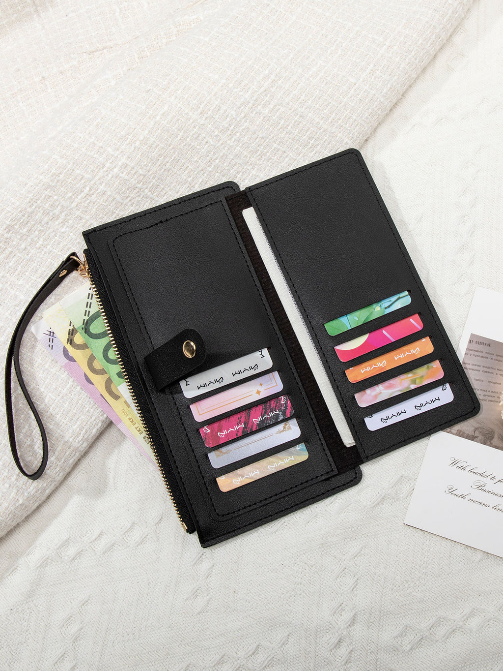 New Multifunctional Ultra-thin Women's Long Wallet Fashionable Folding Zipper Buckle Clutch Solid Color Portable Coin Purse