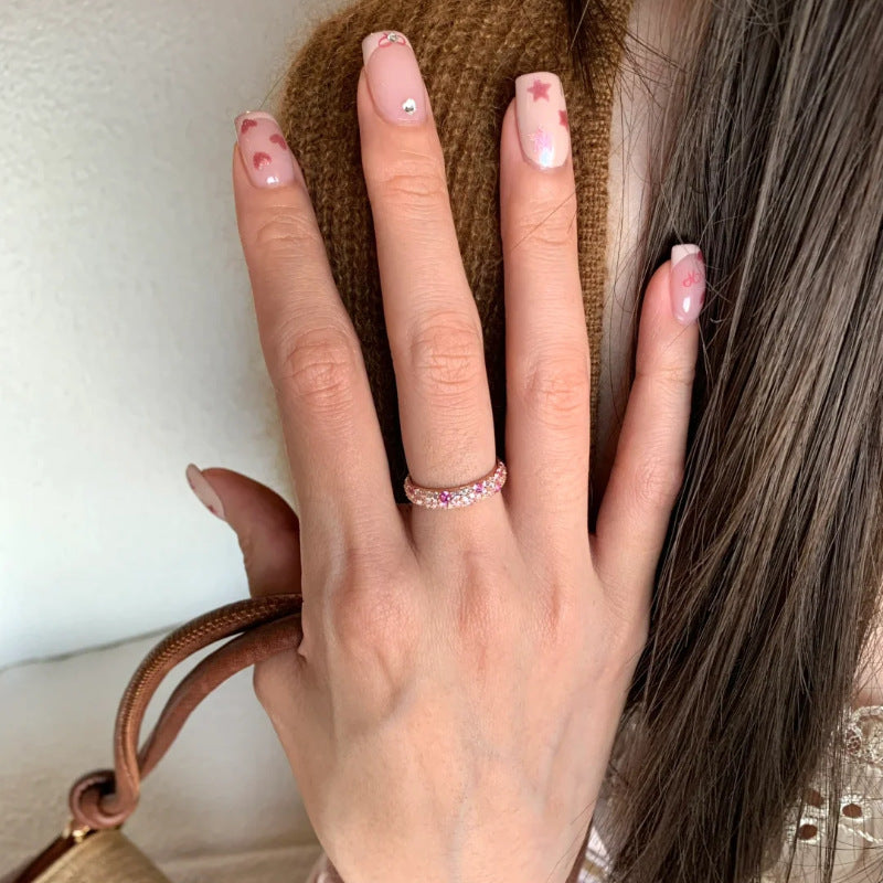 Bague Femme Diamant Rose Dégradé – Style Français Luxe, Anneau Ouvert