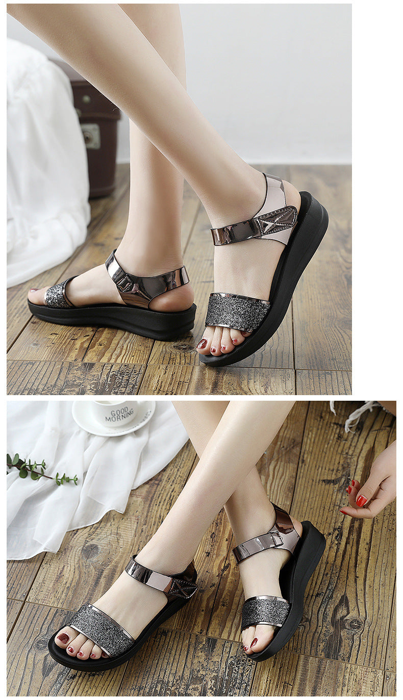 Sandales Femme Confortables Été – Semelle Épaisse, Talon Moyen, Velcro