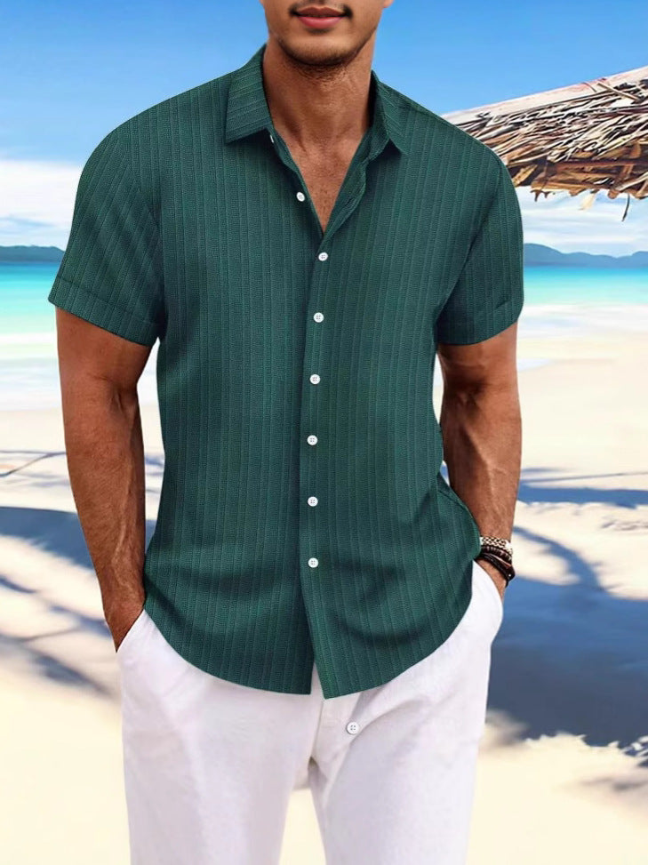 Chemise Homme Lin Rayée Manches Courtes – Casual, Respirante, Style Britannique