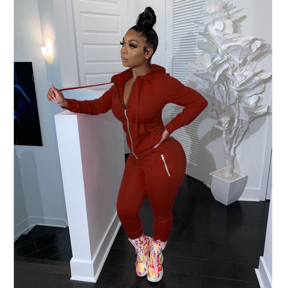 2024 cross-border autumn and winter European and American women's fashion sports leisure solid color suit personality zipper pocket two-piece set