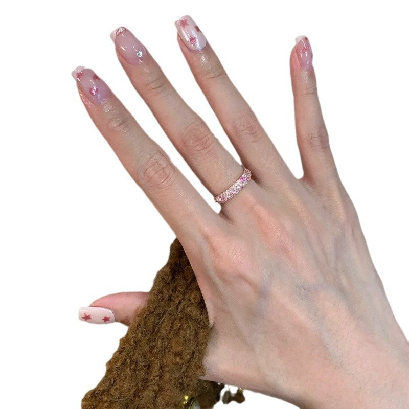 Bague Femme Diamant Rose Dégradé Anneau Ouvert – Style Français Luxe 2025