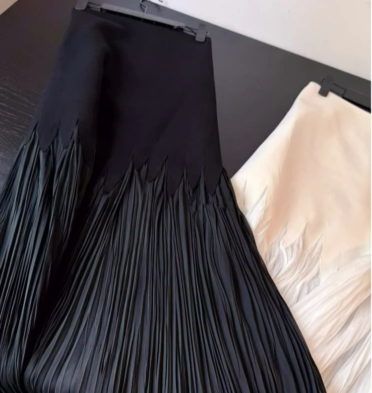 Petal Pleated High Waist Skirt Summer Elegant Lace Heavy Industry Pleated Draped Sense Large Skirt Gentle Long Skirt for Women