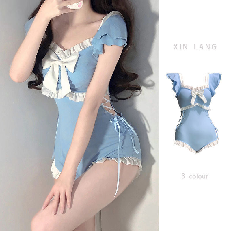 Korean Style Swimsuit Female One-Piece Cute Girl Conservative Belly-Covering Slimming Look Ins Style 2025 New Resort Hot Spring Swimsuit