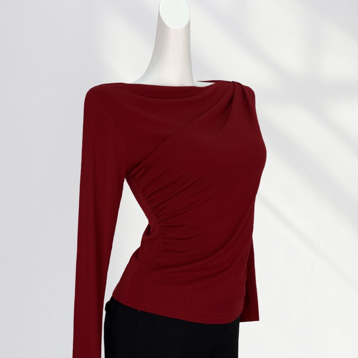 T-Shirt Femme Épaules Dénudées Manches Longues – Modal Doux, Coupe Ample