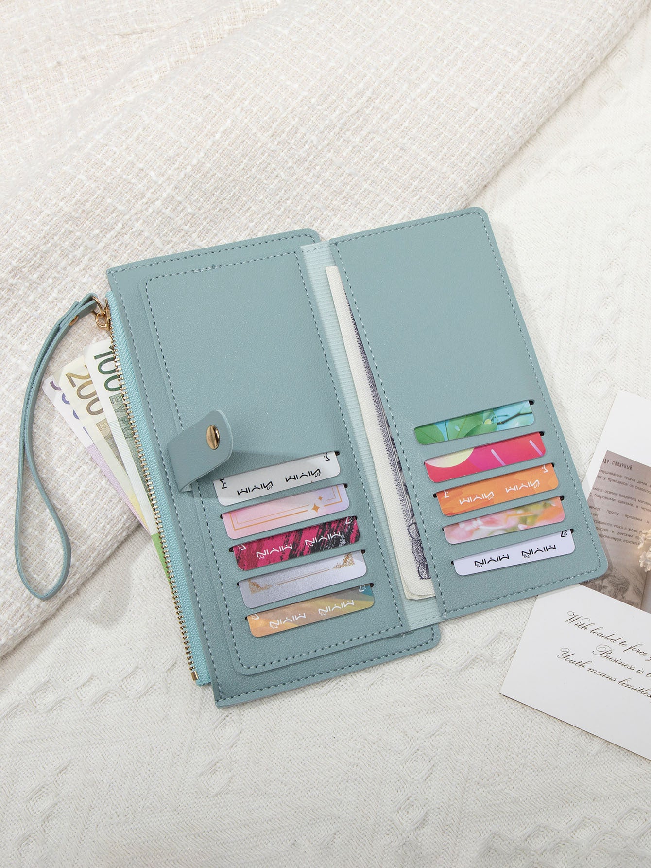 New Multifunctional Ultra-thin Women's Long Wallet Fashionable Folding Zipper Buckle Clutch Solid Color Portable Coin Purse