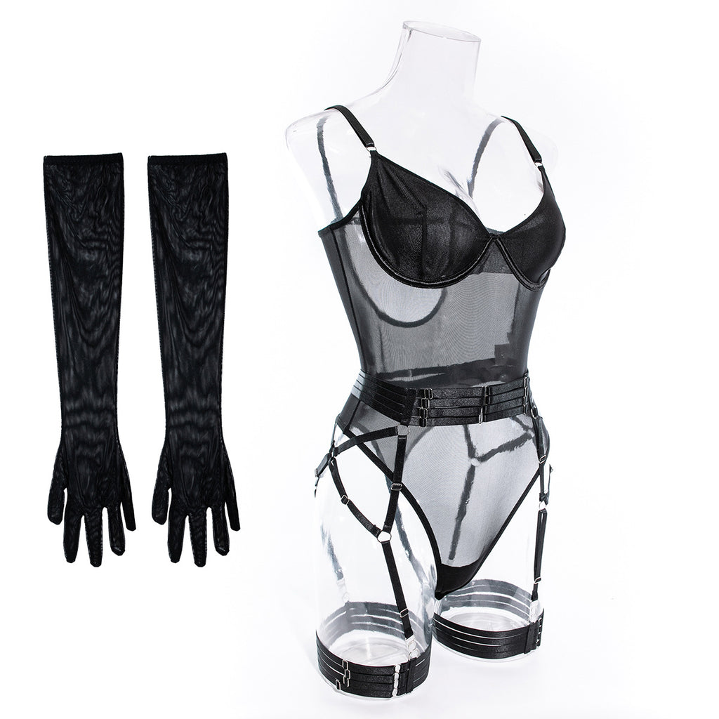 Lingerie Sexy Trois Pièces Dentelle avec Gants – Bralette, Culotte & Gants