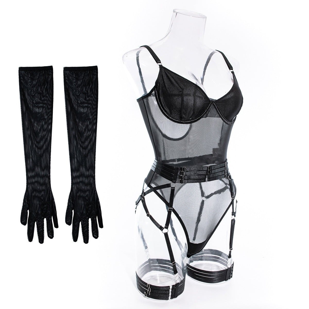 Lingerie Sexy Trois Pièces Dentelle avec Gants – Bralette, Culotte & Gants