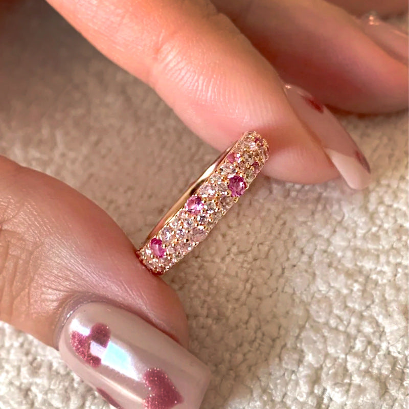 Bague Femme Diamant Rose Dégradé – Style Français Luxe, Anneau Ouvert
