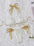 Cross-border Amazon Split Bronzing Swimsuit Neck Strap Shell Jewelry Pendant Women's Bikini Sexy Beach Suit