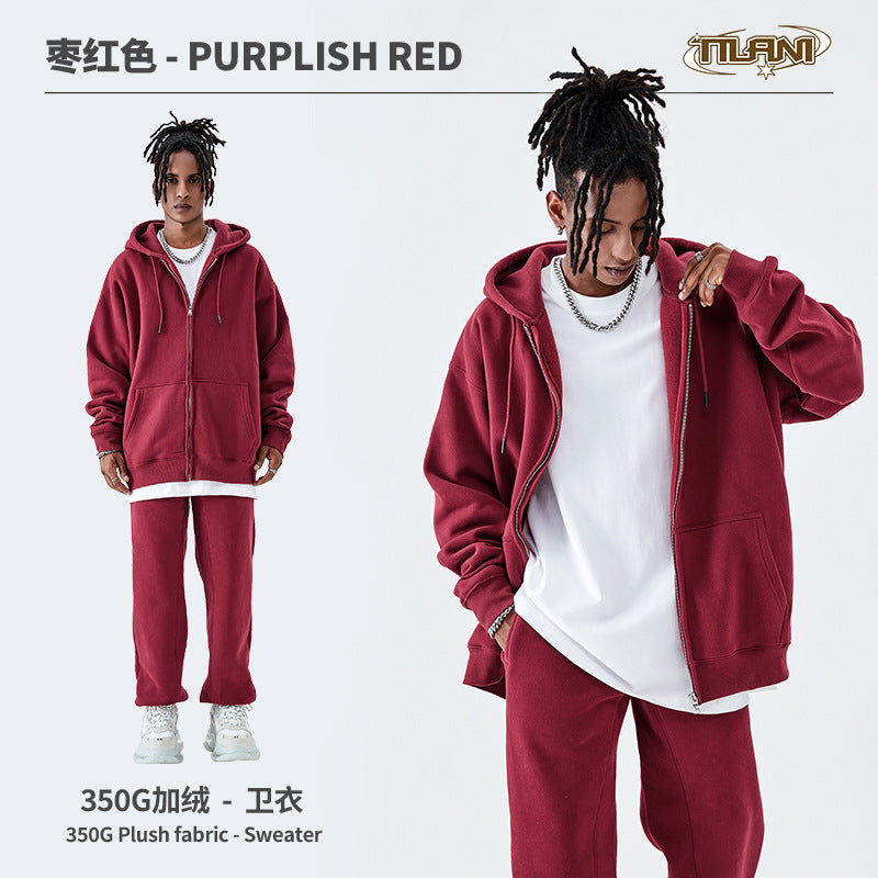 Ensemble Jogging Sweat Zippé Capuche Couleur Unie – Homme & Femme, Casual Sport