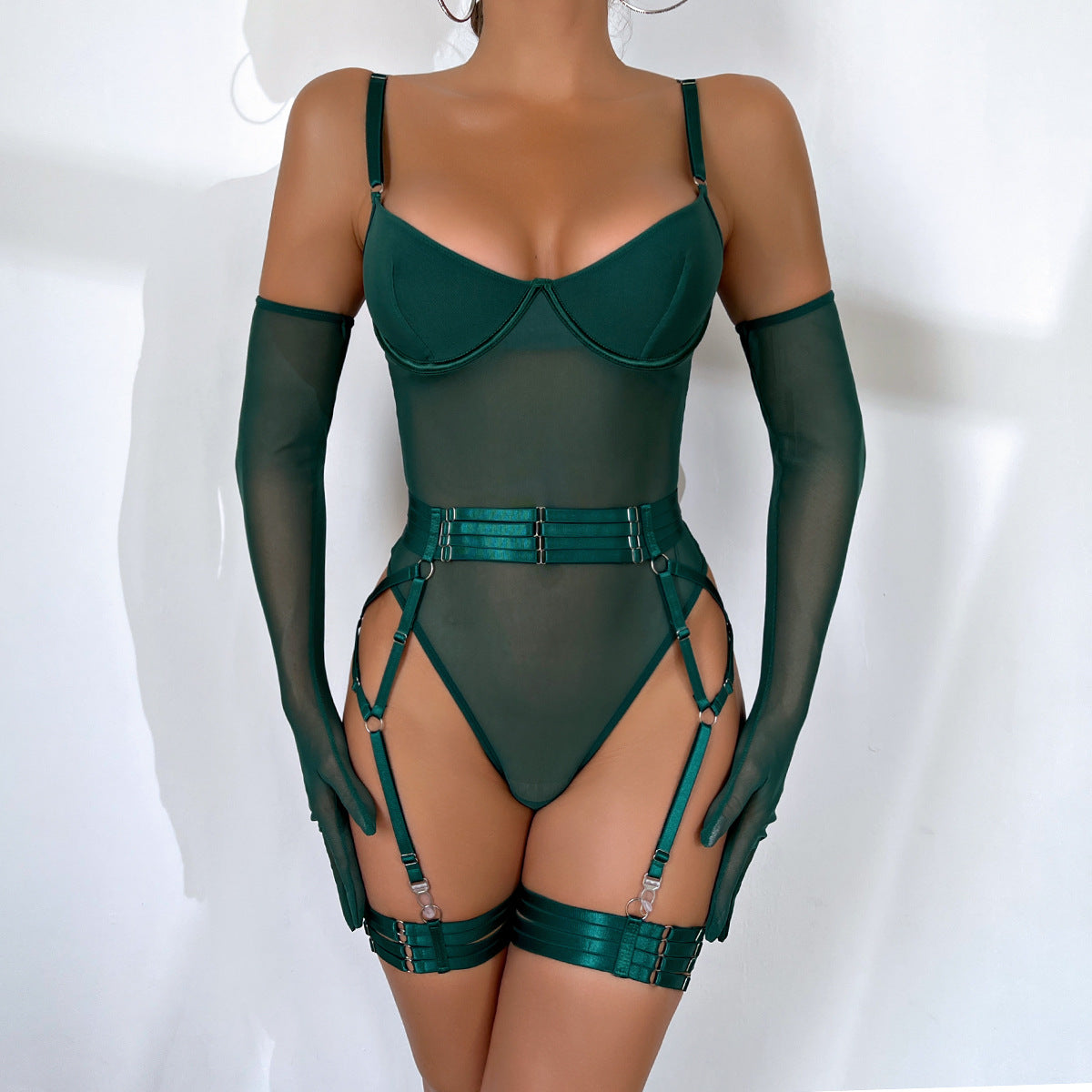 Europe and the United States cross-border AliExpress fully managed hot sexy underwear strap stitching slim fit with gloves three-piece in stock