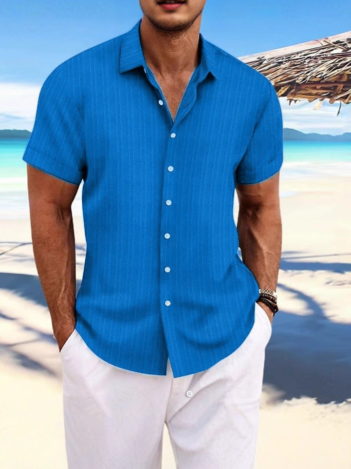 Chemise Homme Lin Rayée Manches Courtes – Style Britannique, Respirante, Été