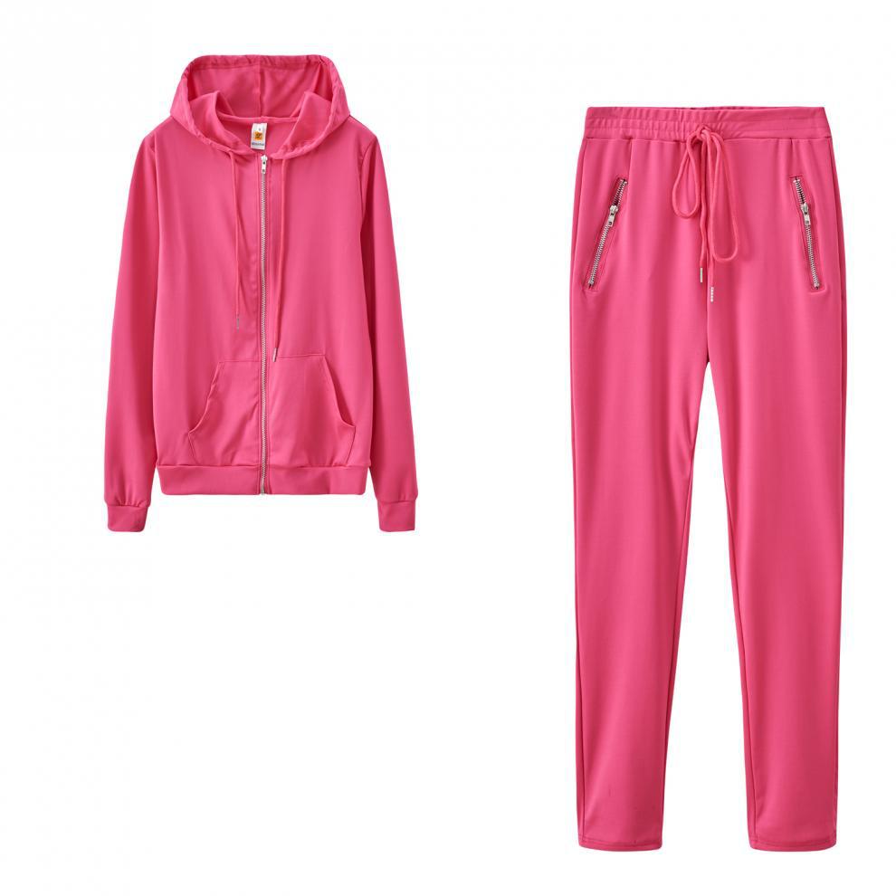 2024 cross-border autumn and winter European and American women's fashion sports leisure solid color suit personality zipper pocket two-piece set