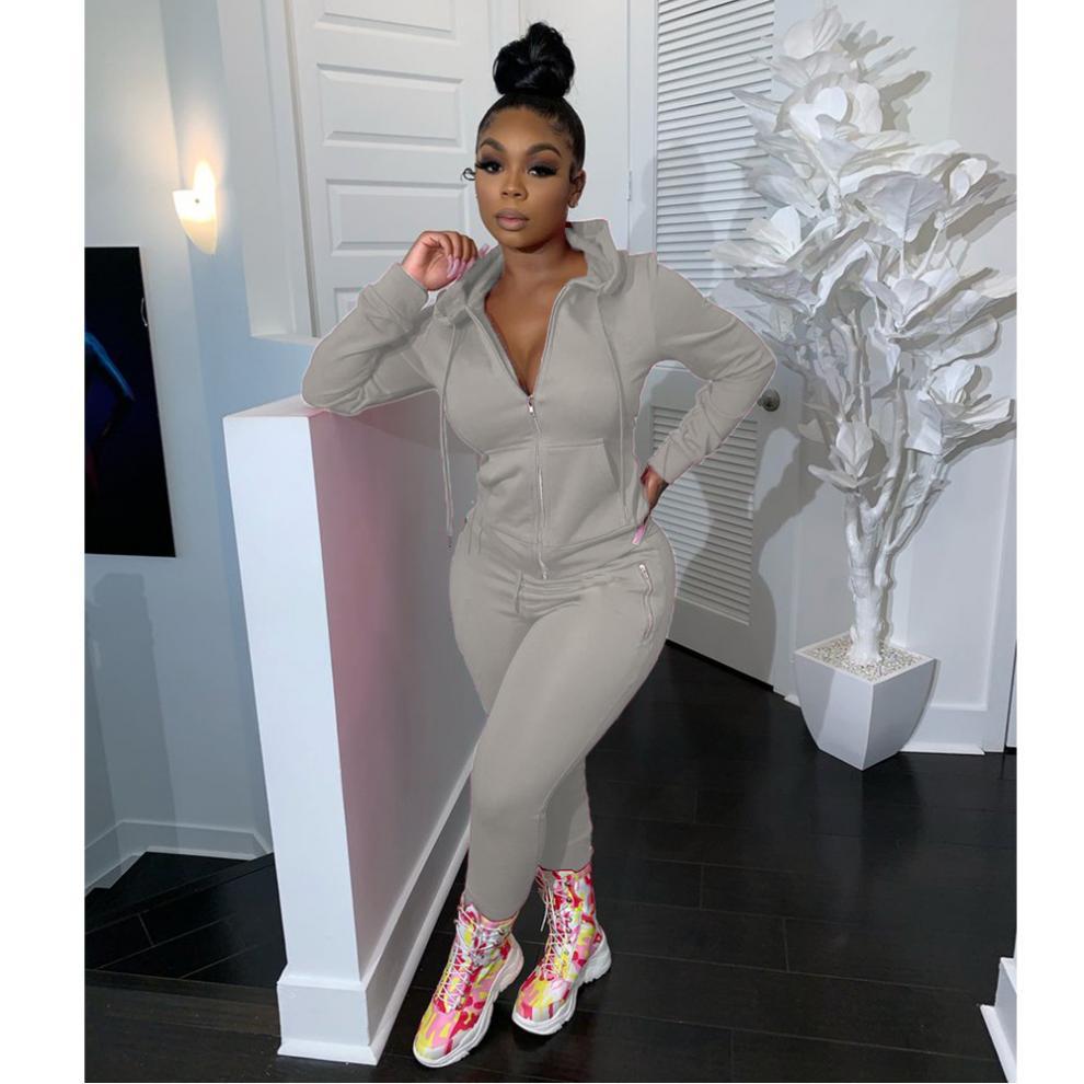 2024 cross-border autumn and winter European and American women's fashion sports leisure solid color suit personality zipper pocket two-piece set