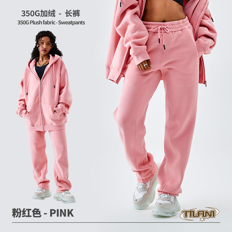 Ensemble Jogging Sweat Zippé Capuche Couleur Unie – Homme & Femme, Casual Sport