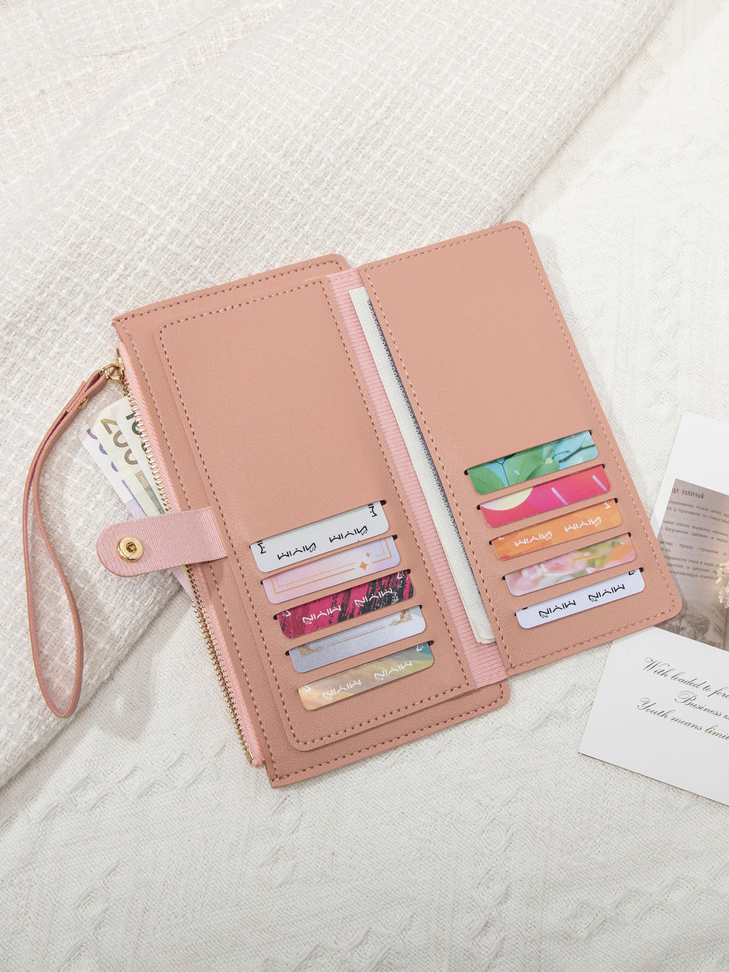 New Multifunctional Ultra-thin Women's Long Wallet Fashionable Folding Zipper Buckle Clutch Solid Color Portable Coin Purse