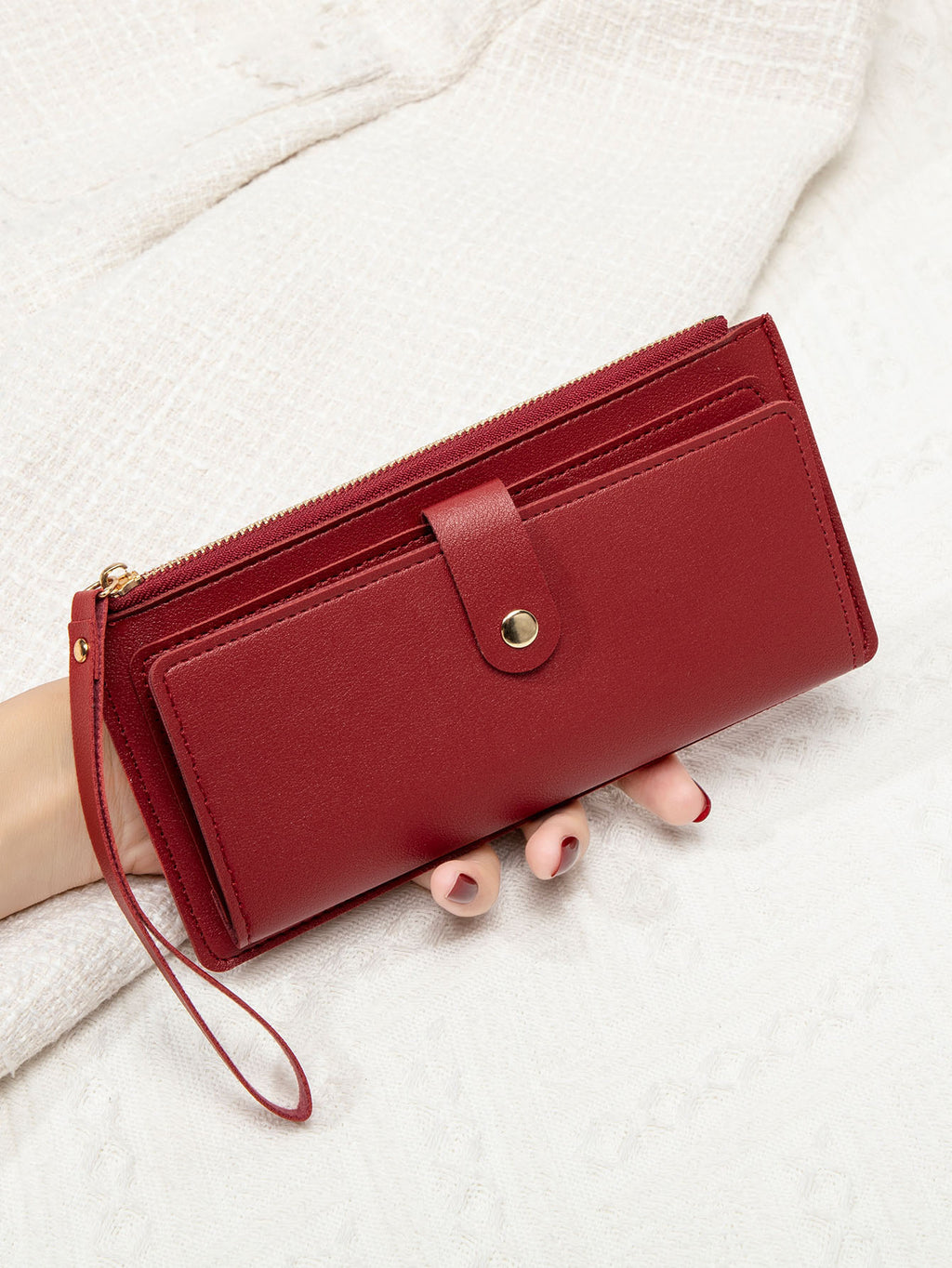 New Multifunctional Ultra-thin Women's Long Wallet Fashionable Folding Zipper Buckle Clutch Solid Color Portable Coin Purse