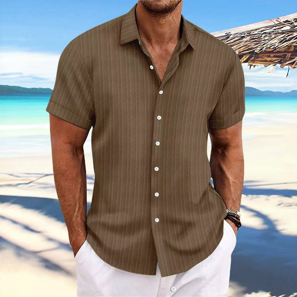 Chemise Homme Lin Rayée Manches Courtes – Style Britannique, Respirante, Été