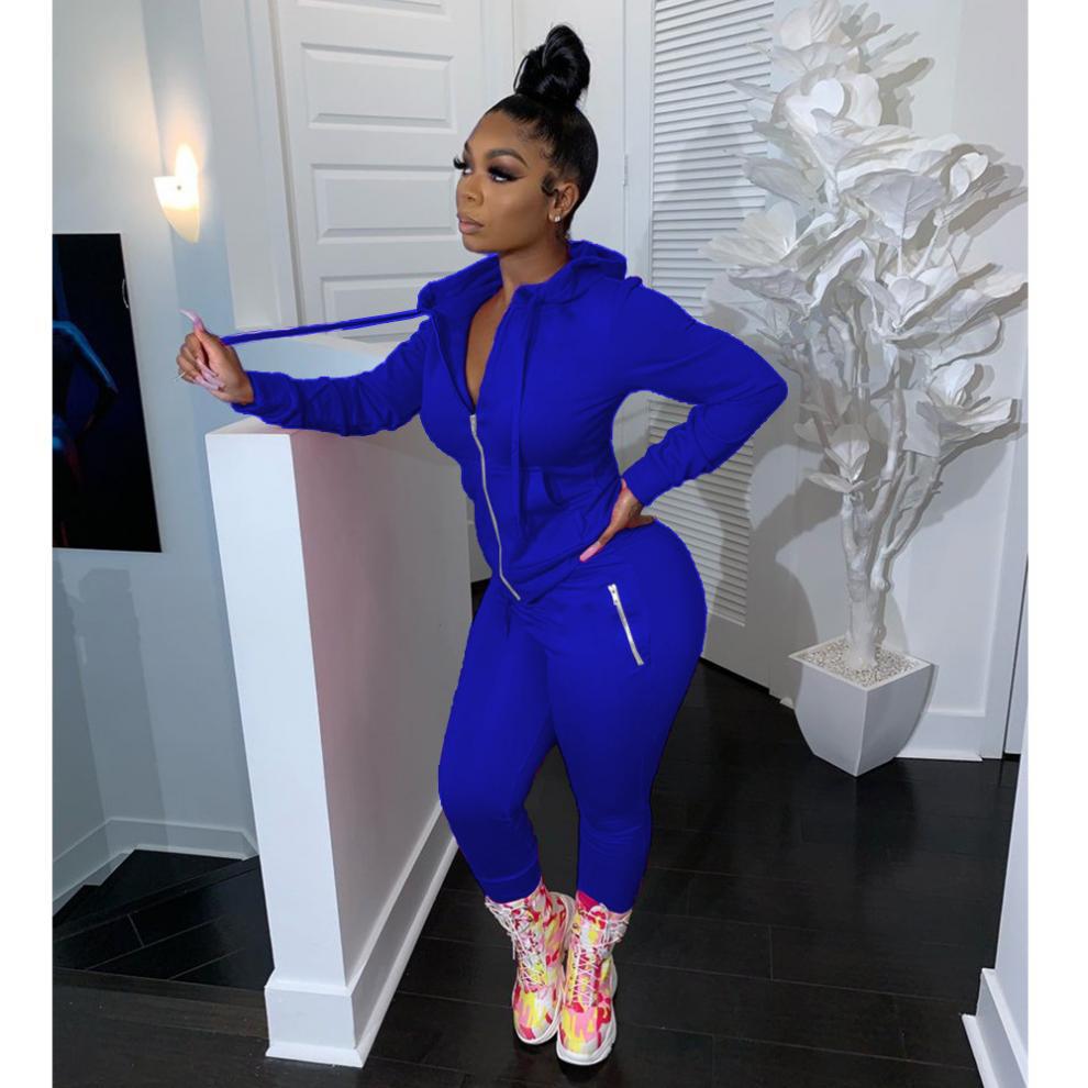2024 cross-border autumn and winter European and American women's fashion sports leisure solid color suit personality zipper pocket two-piece set